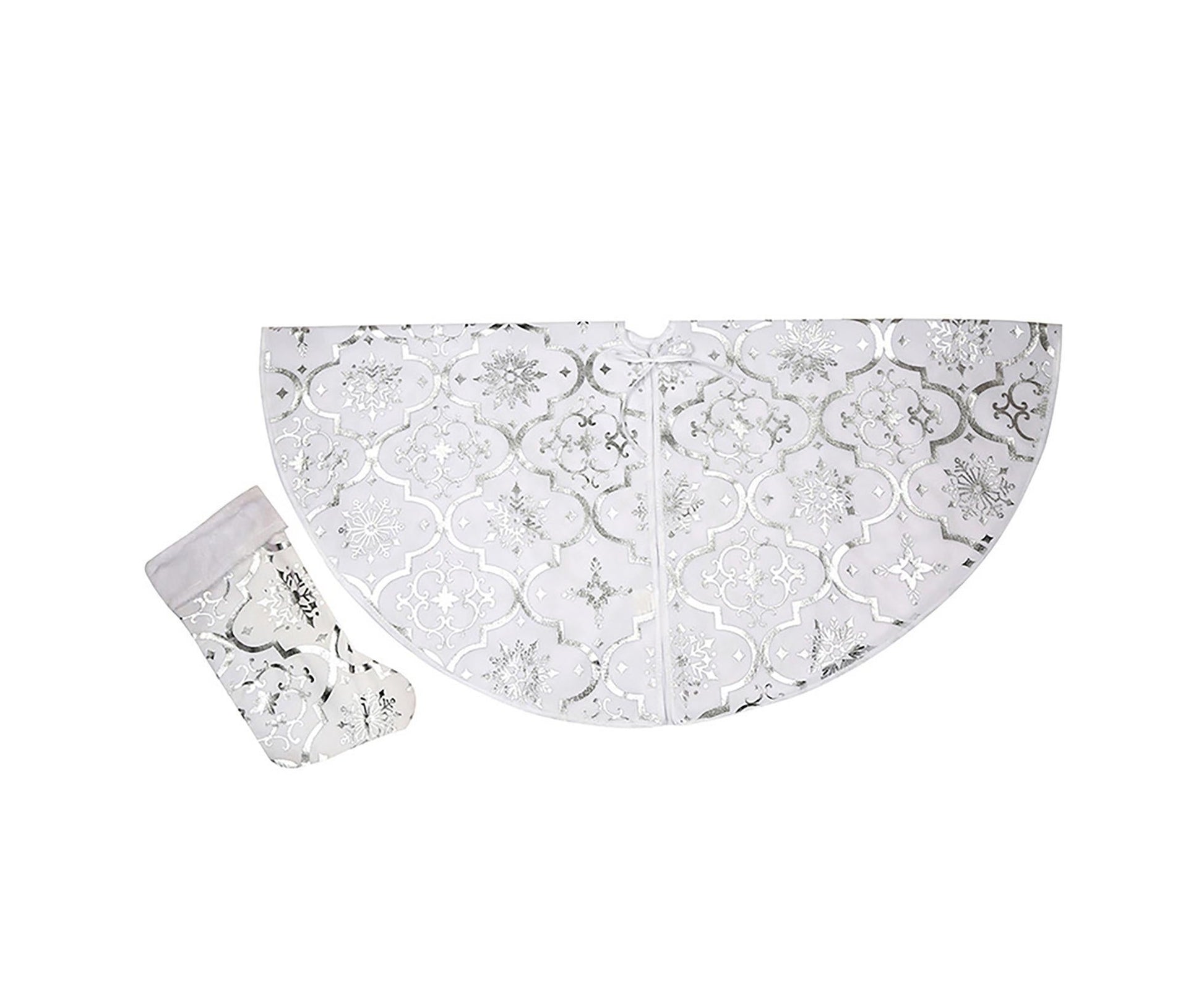 Tree Skirt Polyester Snowflake Pattern Tree Carpet-White V1263-JX-533