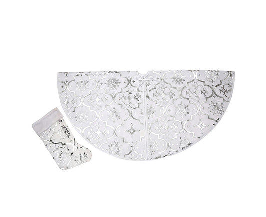 Tree Skirt Polyester Snowflake Pattern Tree Carpet-White V1263-JX-533