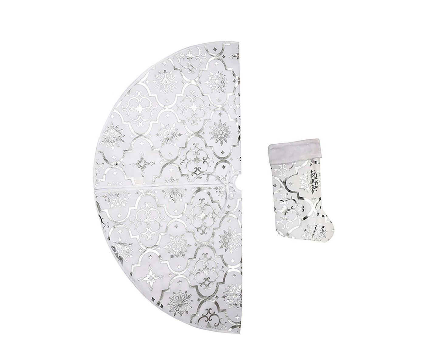 Tree Skirt Polyester Snowflake Pattern Tree Carpet-White V1263-JX-533