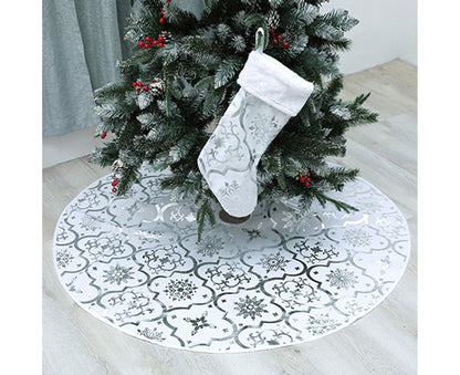 Tree Skirt Polyester Snowflake Pattern Tree Carpet-White V1263-JX-533