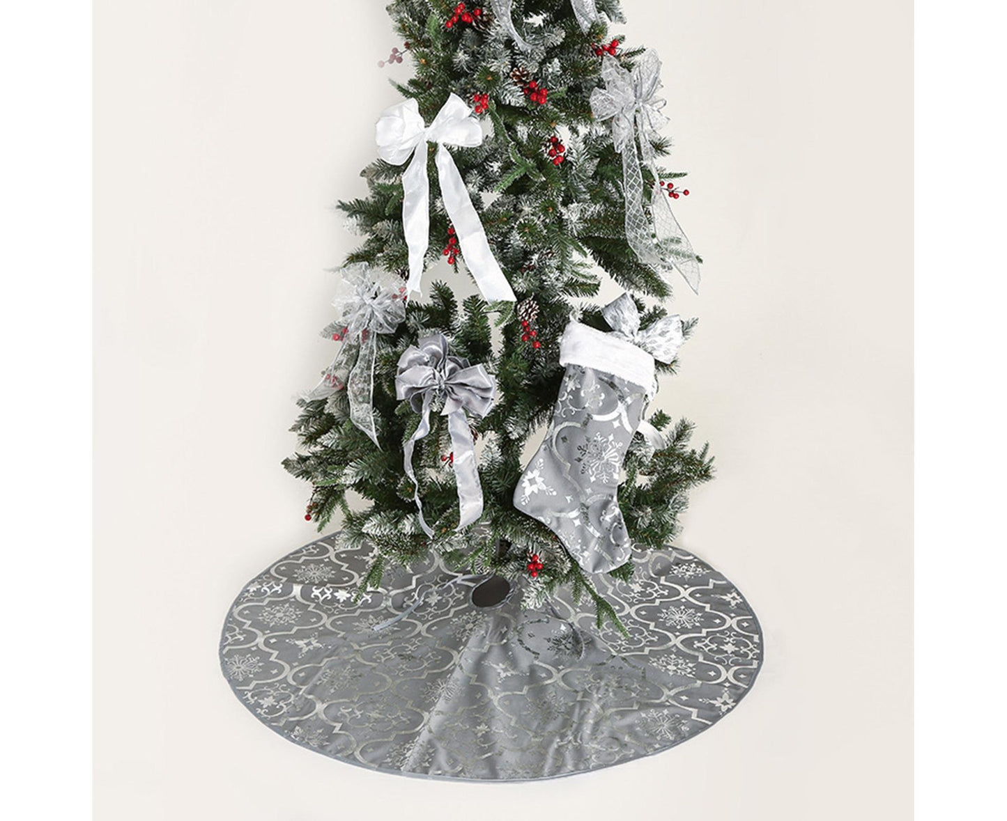 Tree Skirt Polyester Snowflake Pattern Tree Carpet-White V1263-JX-533