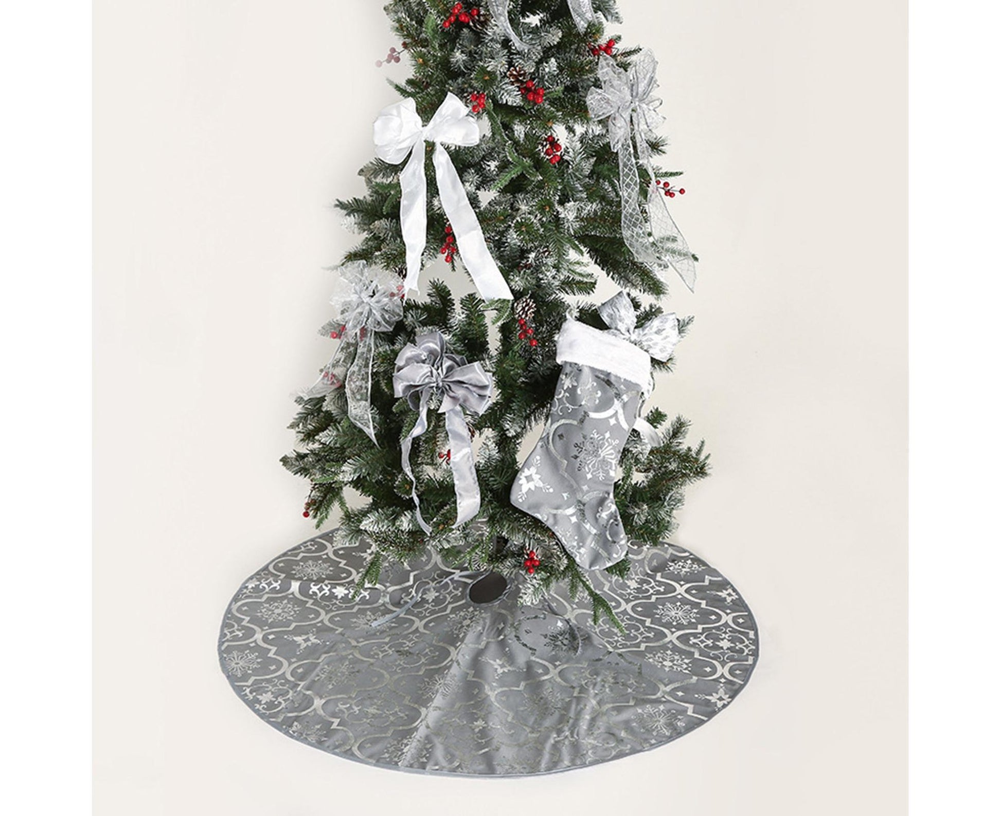 Tree Skirt Polyester Snowflake Pattern Tree Carpet-White V1263-JX-533