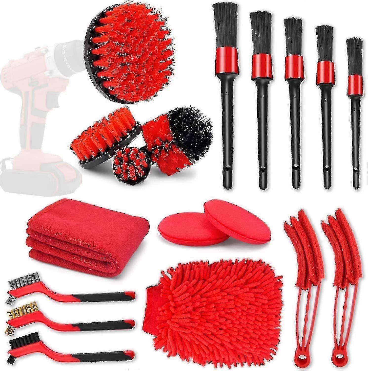 18pcs Car Cleaning Brush Kit, Auto Detailing & Drill Brushes V1263-JX-5332