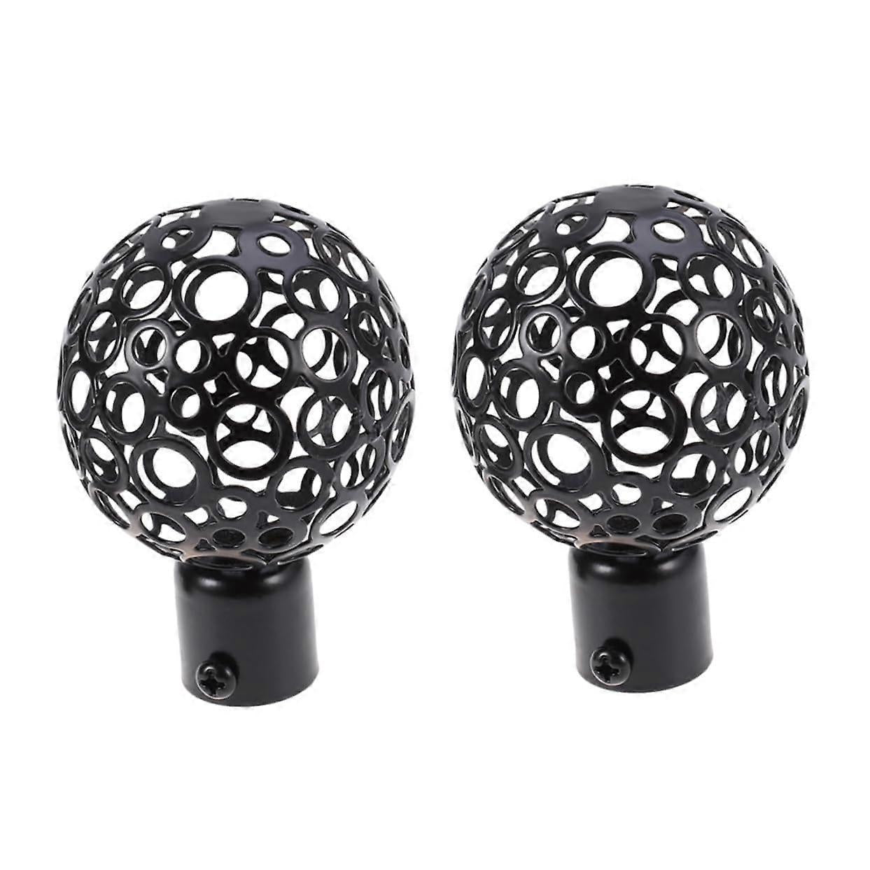 2pcs Curtain Rod Ends, Black Hollow Decorative Finials for Drapes V1263-JX-5339