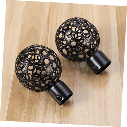 2pcs Curtain Rod Ends, Black Hollow Decorative Finials for Drapes V1263-JX-5339