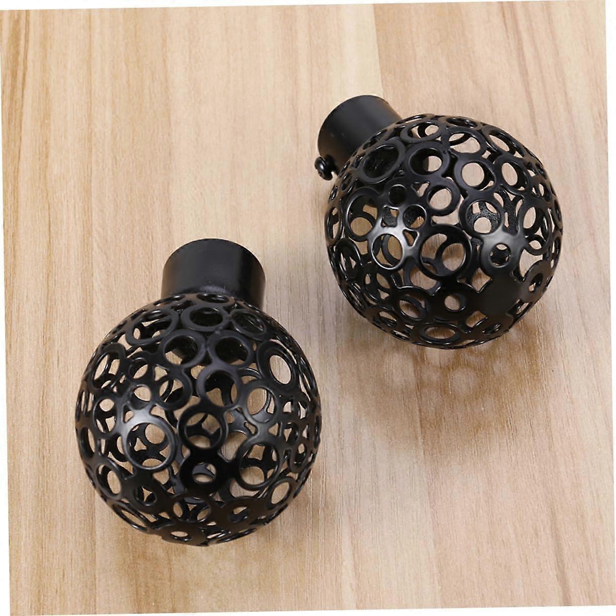 2pcs Curtain Rod Ends, Black Hollow Decorative Finials for Drapes V1263-JX-5339