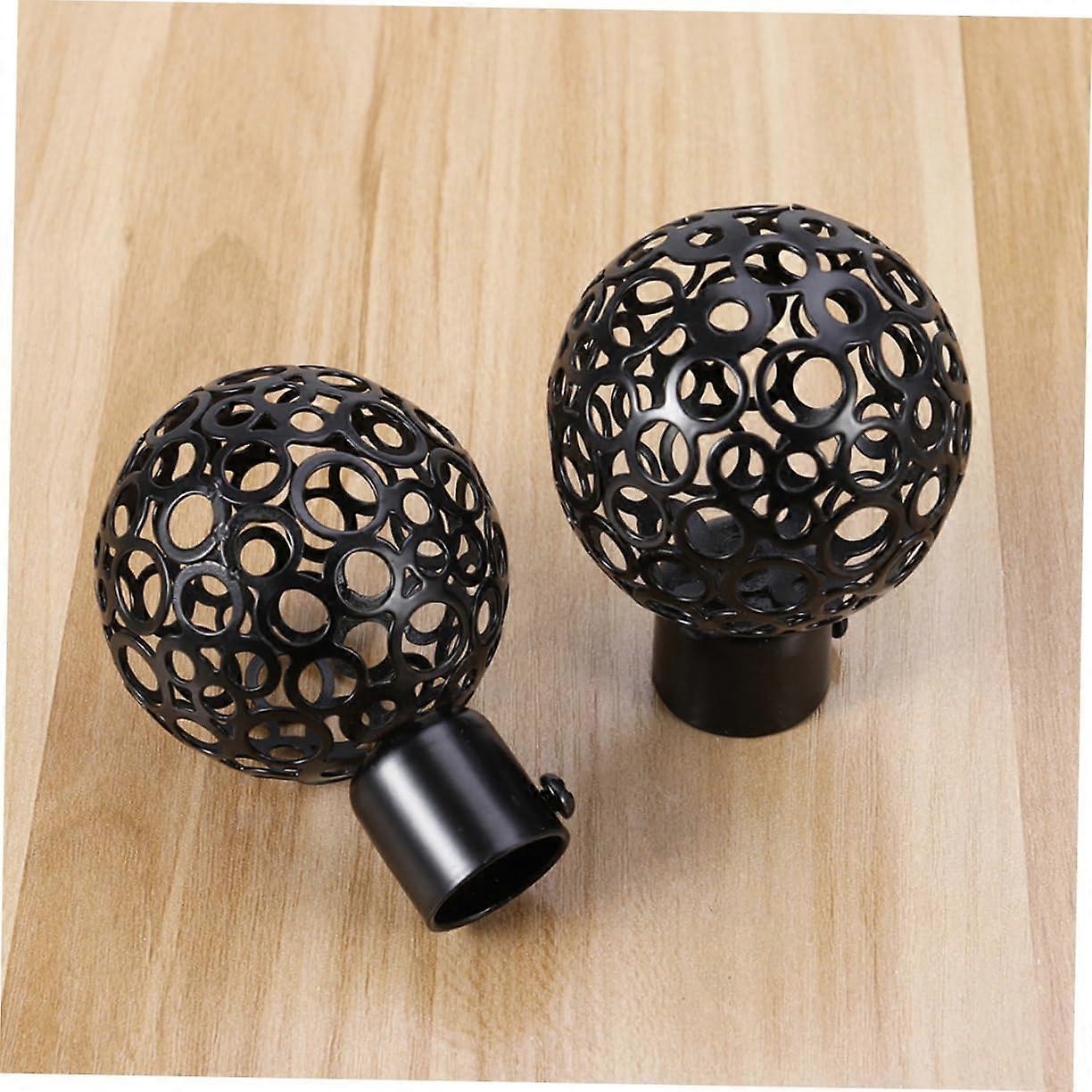 2pcs Curtain Rod Ends, Black Hollow Decorative Finials for Drapes V1263-JX-5339