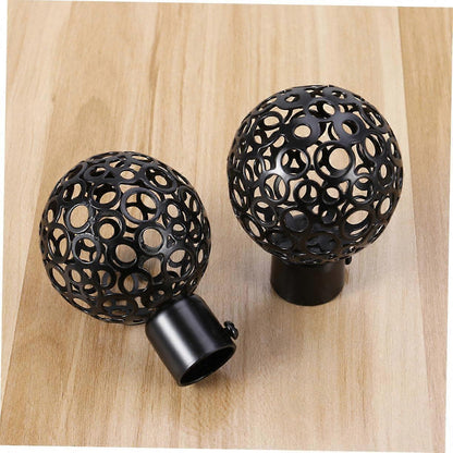 2pcs Curtain Rod Ends, Black Hollow Decorative Finials for Drapes V1263-JX-5339