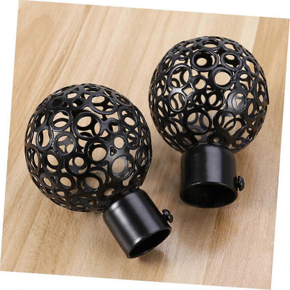2pcs Curtain Rod Ends, Black Hollow Decorative Finials for Drapes V1263-JX-5339