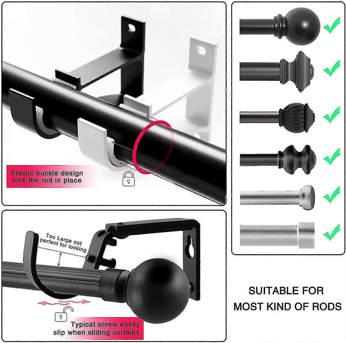 2pcs Small Curtain Rod Brackets, Curtain Rod Holders V1263-JX-5344