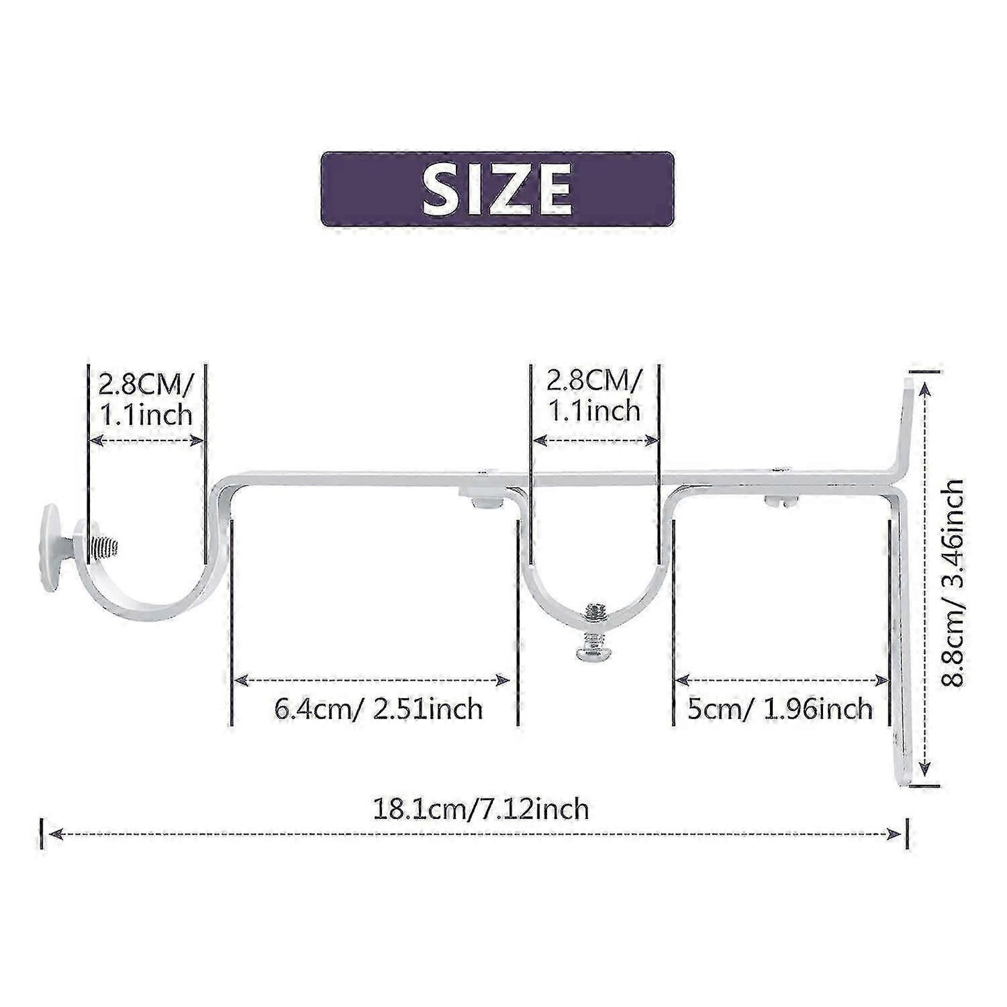 3pcs Double Curtain Rod Brackets, Metal Holders & Hangers V1263-JX-5345