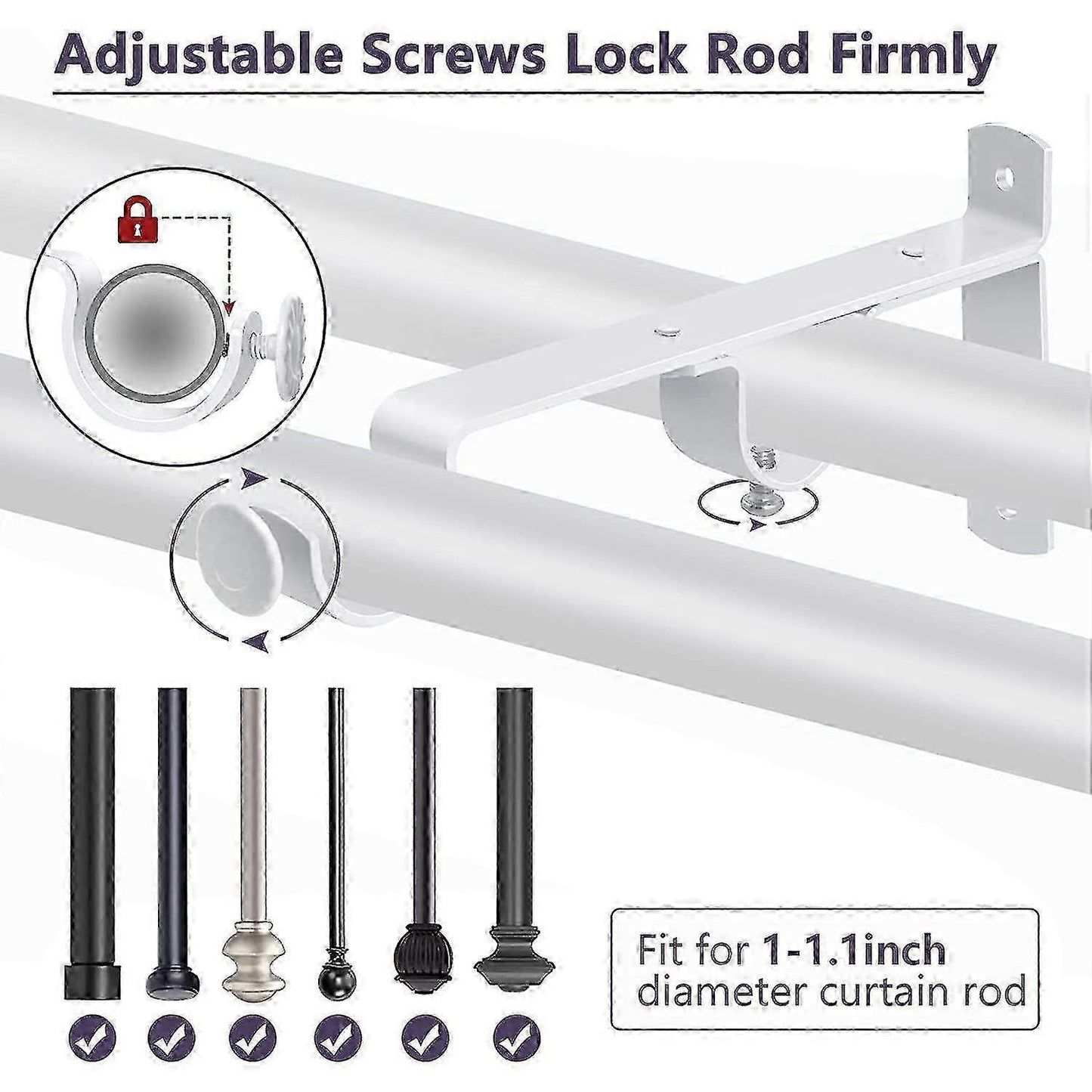 3pcs Double Curtain Rod Brackets, Metal Holders & Hangers V1263-JX-5345