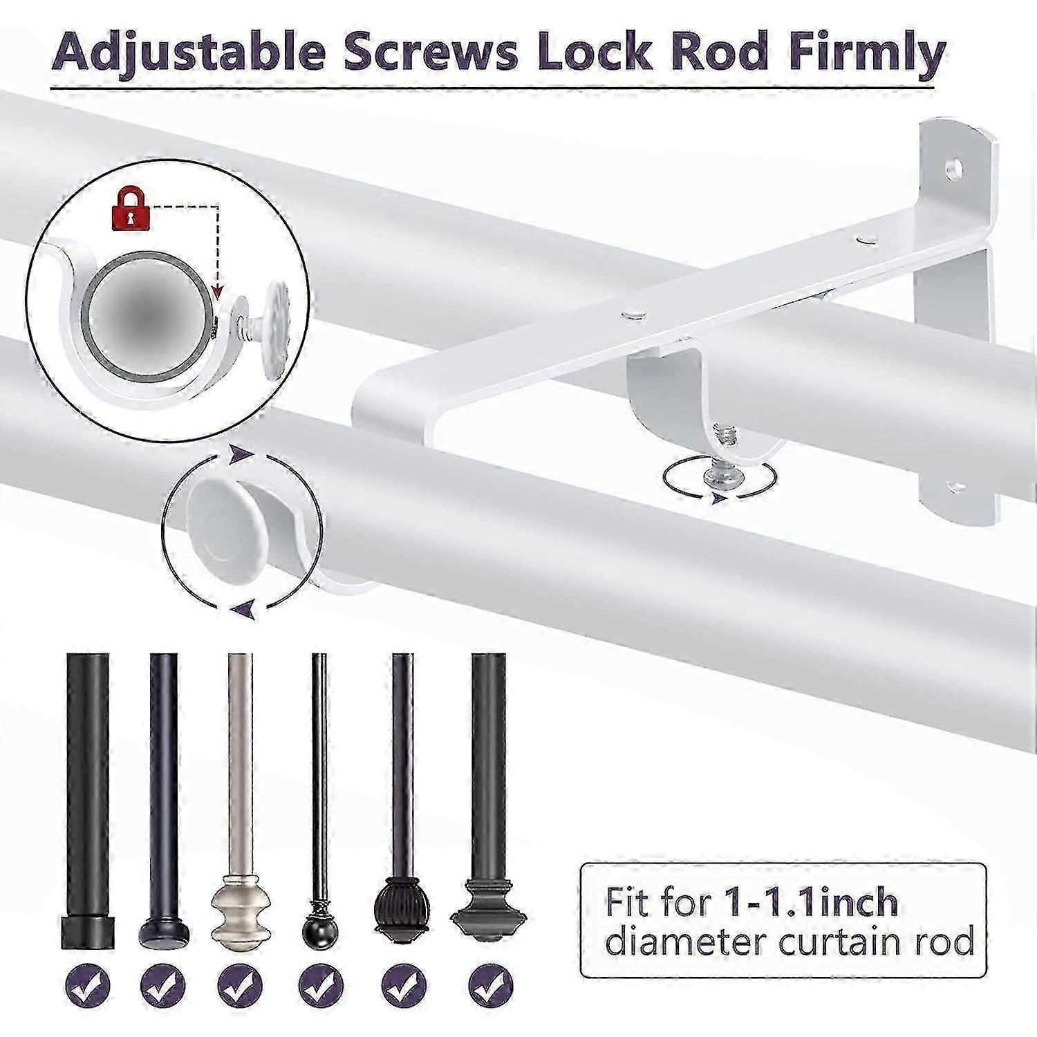 3pcs Double Curtain Rod Brackets, Metal Holders & Hangers V1263-JX-5345