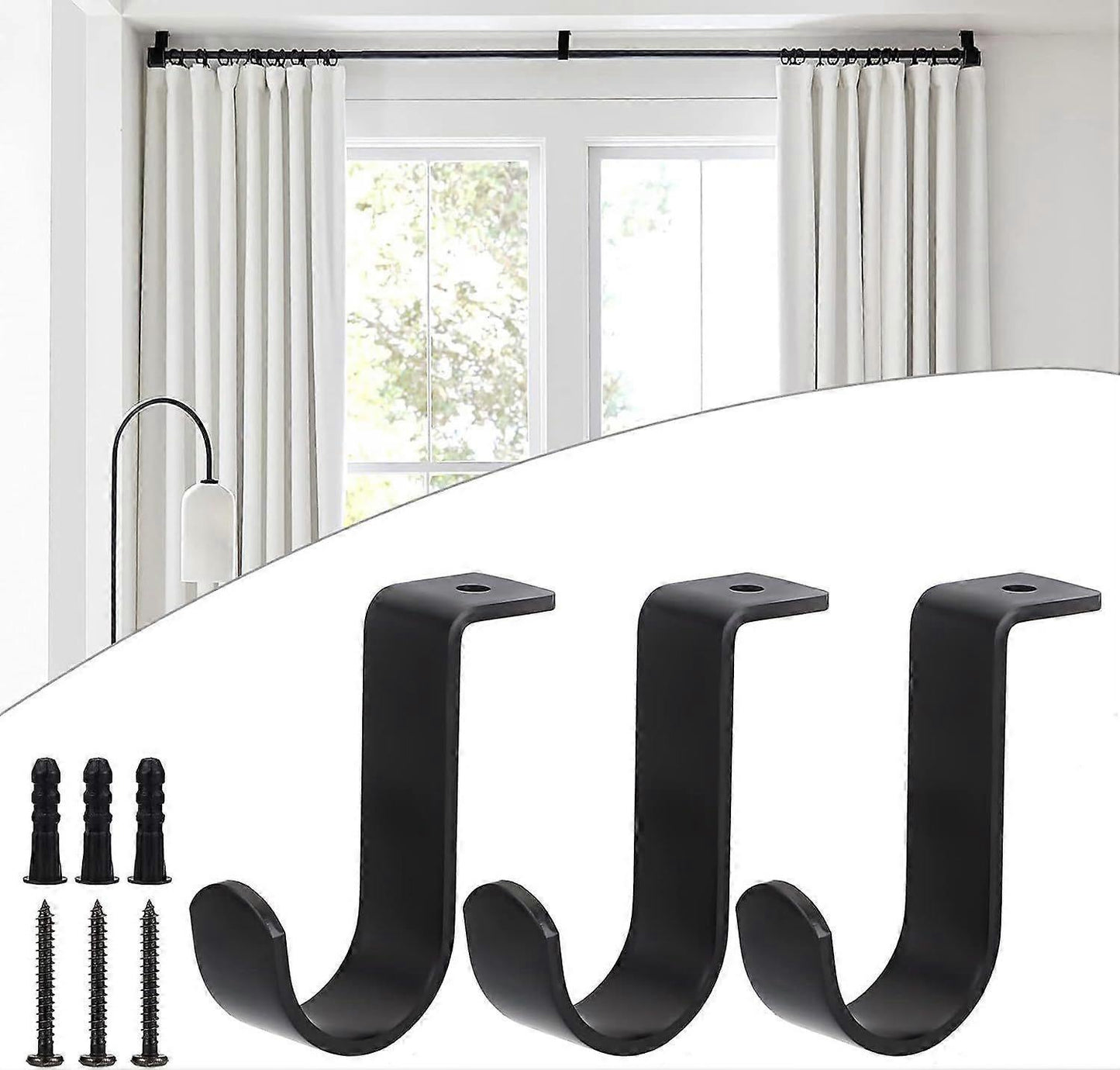 3pcs Metal Curtain Rod Brackets for 25mm Rod, Black Holders V1263-JX-5347