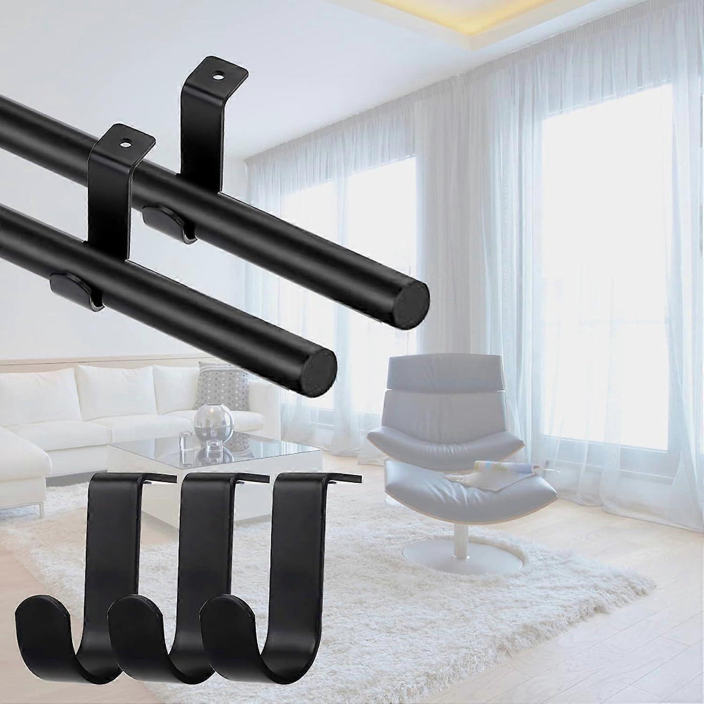 3pcs Metal Curtain Rod Brackets for 25mm Rod, Black Holders V1263-JX-5347
