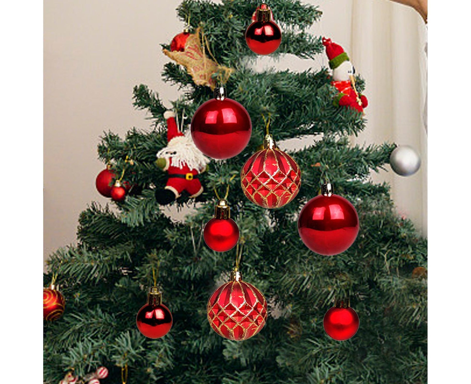 40Pcs 3/6cm Xmas Tree Ball Pendant-Red V1263-JX-536
