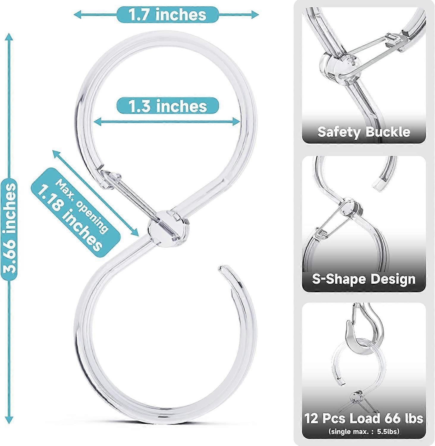 12pcs Plastic Shower Curtain Hooks Rings Rust-Proof S Hooks for Curtains & Clothes V1263-JX-5361