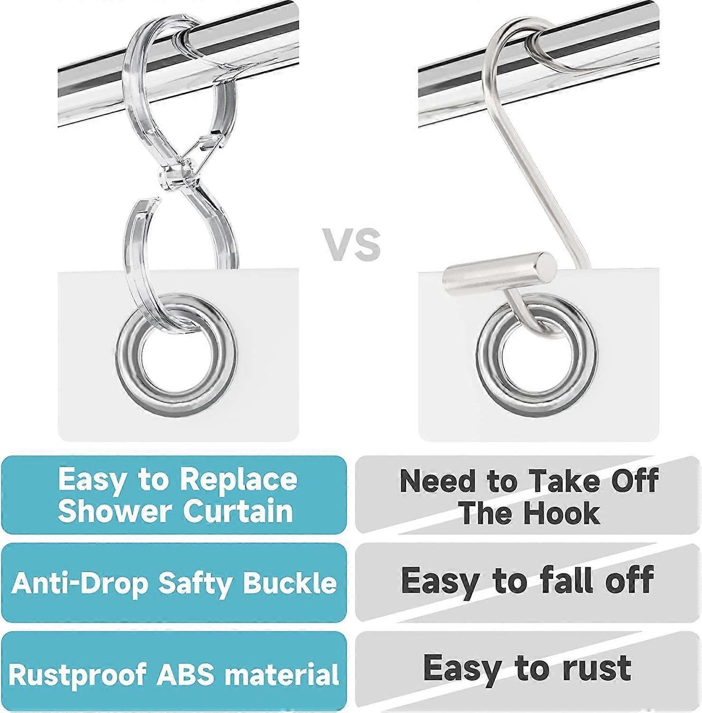 12pcs Plastic Shower Curtain Hooks Rings Rust-Proof S Hooks for Curtains & Clothes V1263-JX-5361