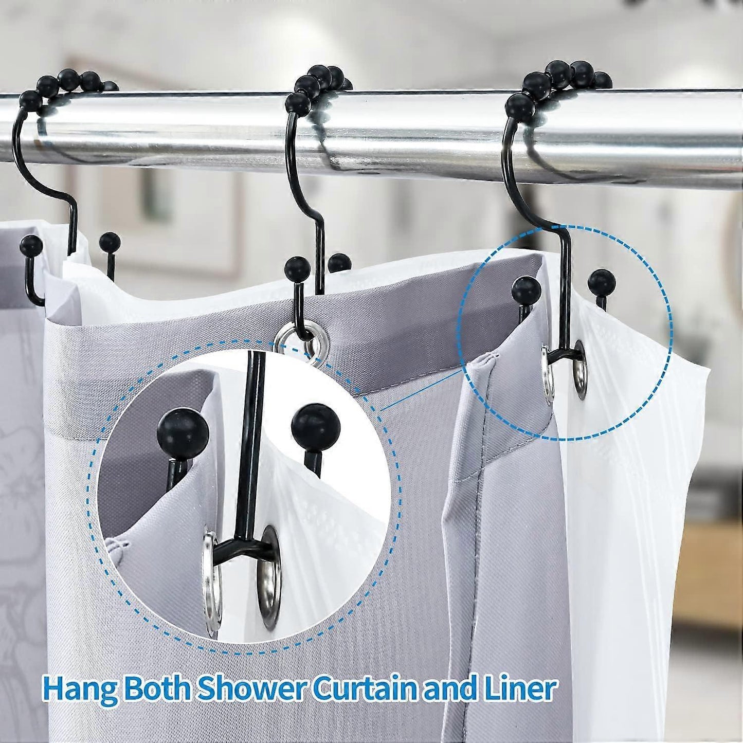 12pcs Double-Sided Metal Shower Curtain Hooks Anti-Rust Sliding Hooks V1263-JX-5364
