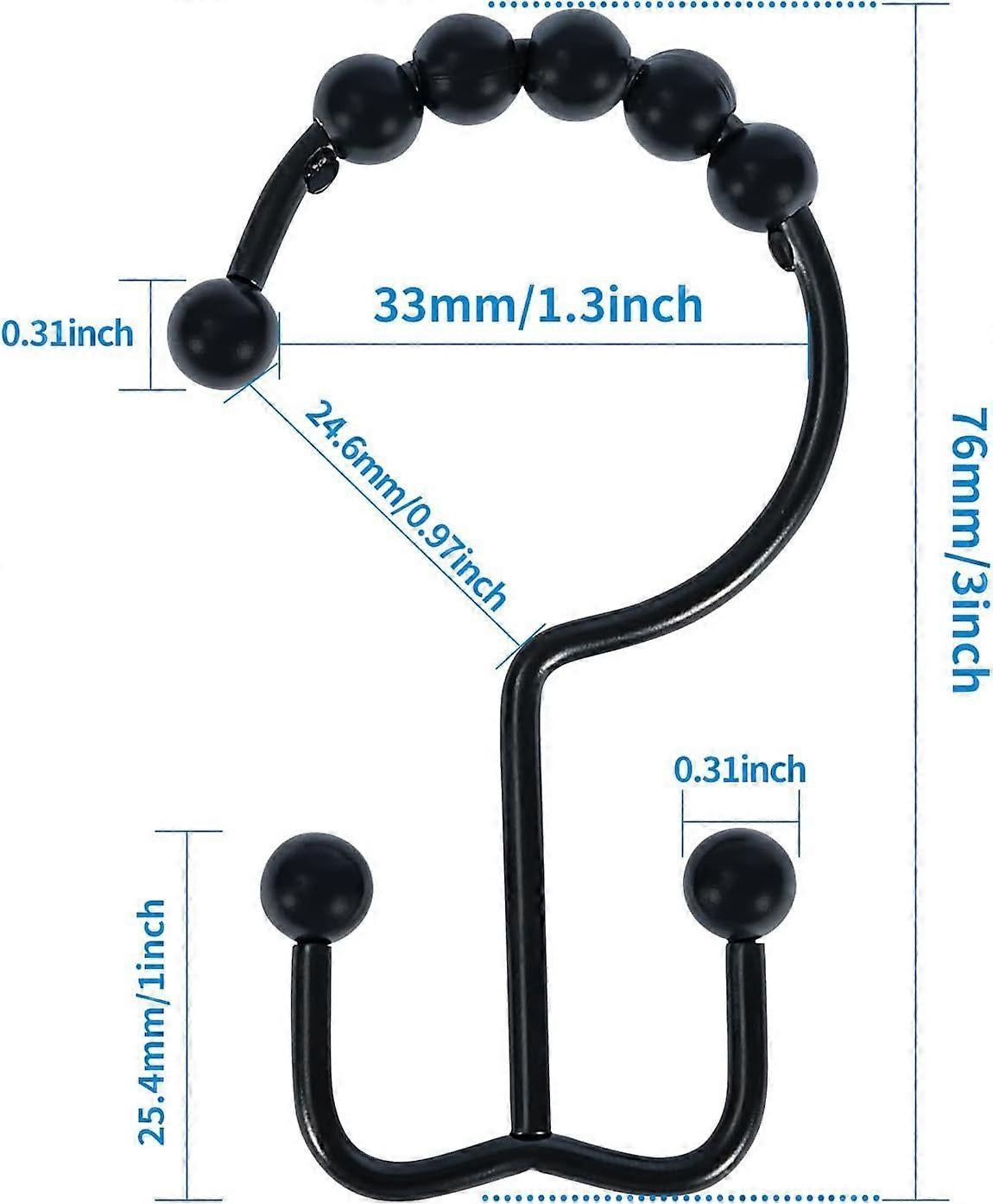 12pcs Double-Sided Metal Shower Curtain Hooks Anti-Rust Sliding Hooks V1263-JX-5364