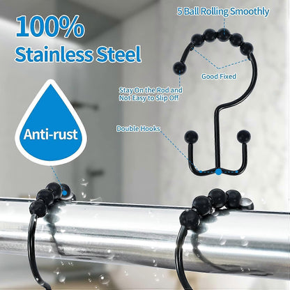 12pcs Double-Sided Metal Shower Curtain Hooks Anti-Rust Sliding Hooks V1263-JX-5364