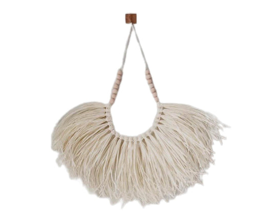 Vintage Handwoven Wall Hanging Wood Beads Elegant Straw Hanging Pendants for Office-Beige V1263-JX-537