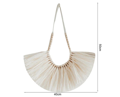 Vintage Handwoven Wall Hanging Wood Beads Elegant Straw Hanging Pendants for Office-Beige V1263-JX-537