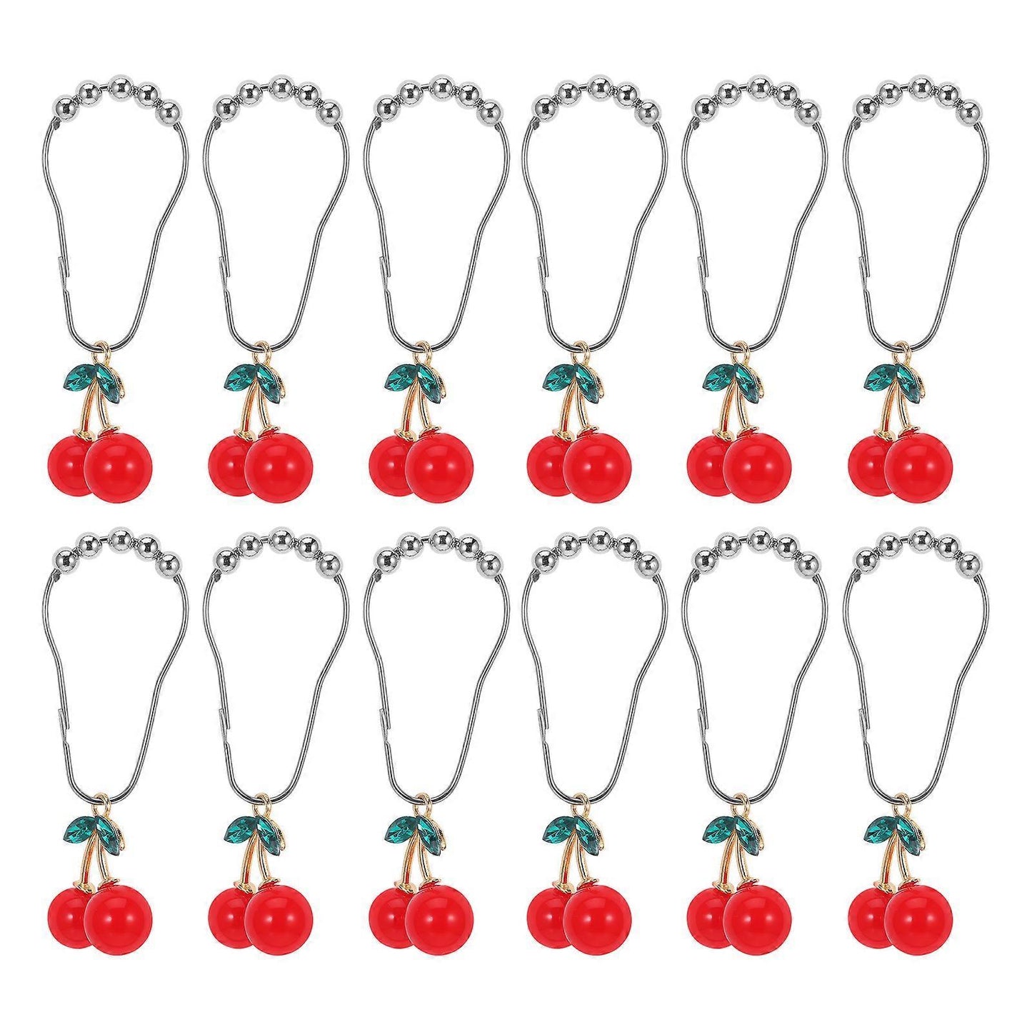 12pcs Cherry Design Shower Curtain Hooks Rings Decorative Curtain Hanger Hooks V1263-JX-5370