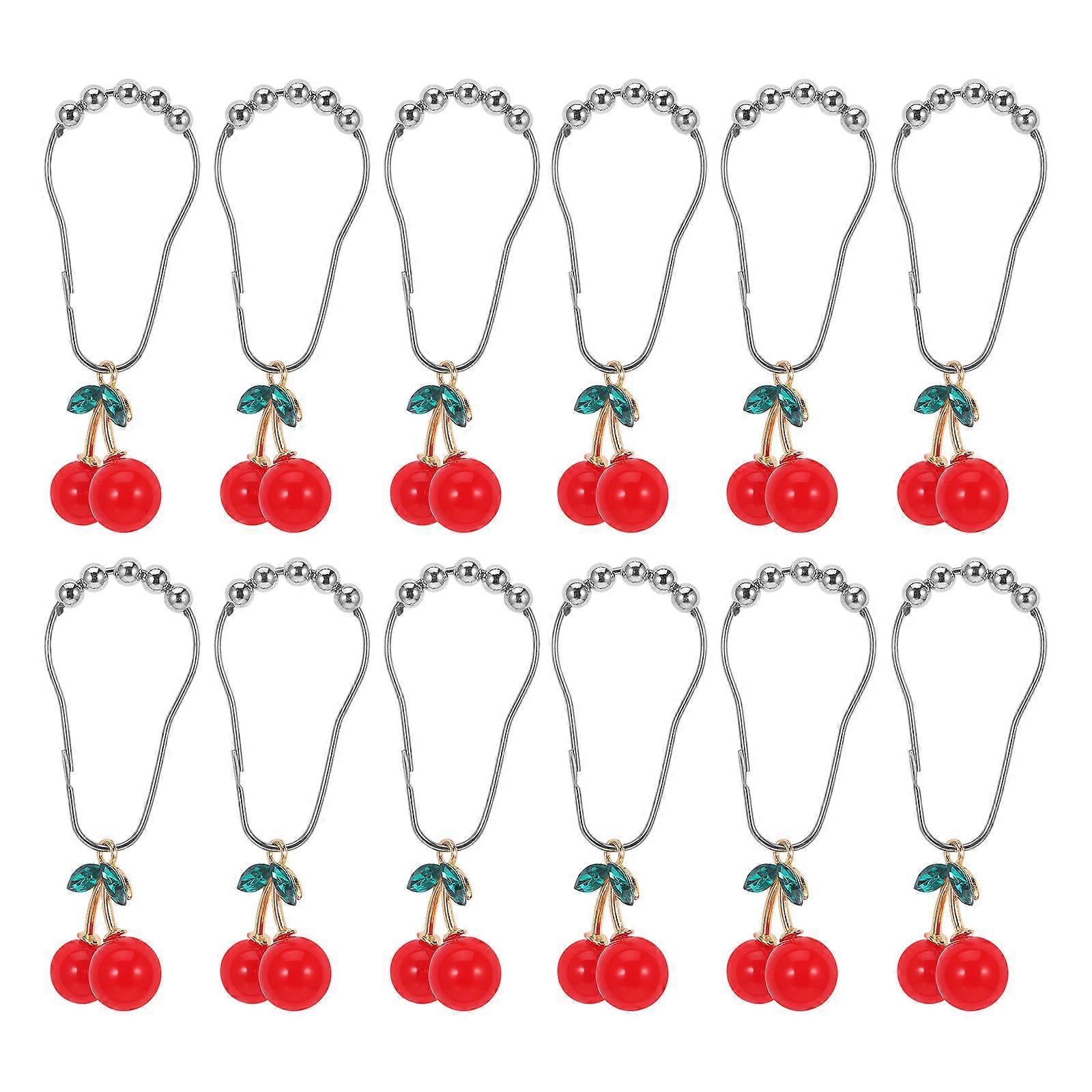 12pcs Cherry Design Shower Curtain Hooks Rings Decorative Curtain Hanger Hooks V1263-JX-5370