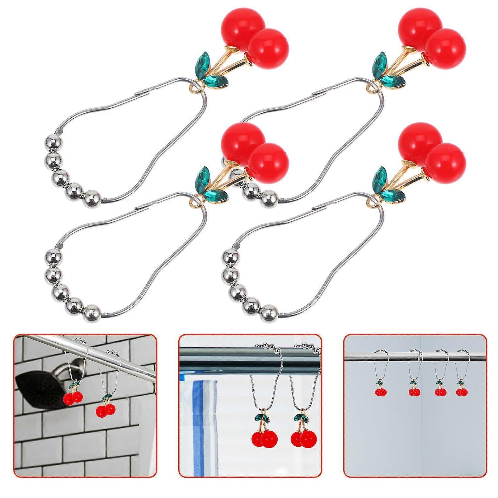 12pcs Cherry Design Shower Curtain Hooks Rings Decorative Curtain Hanger Hooks V1263-JX-5370