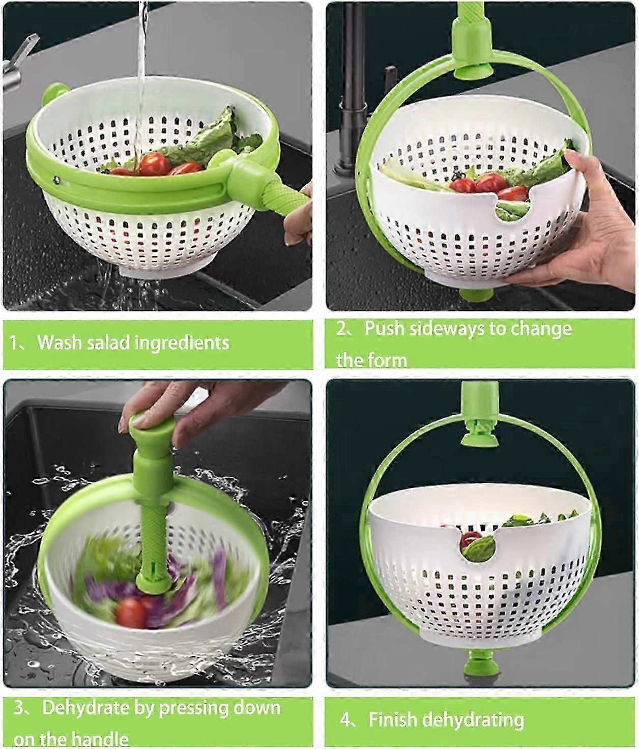 Collapsible Salad Spinner, 3 Quart Large Capacity Dryer V1263-JX-5380