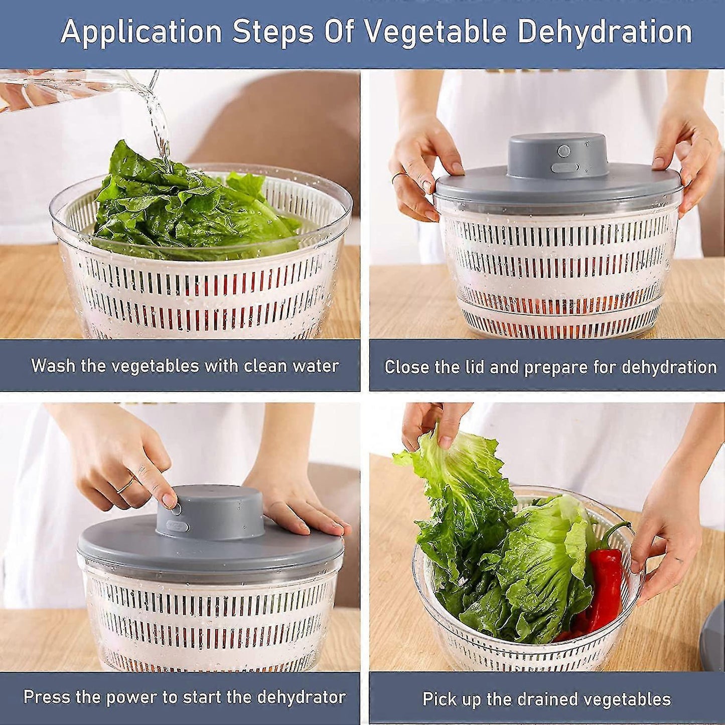 Automatic Electric Salad Spinner, Rechargeable Quick Lettuce Dryer V1263-JX-5381