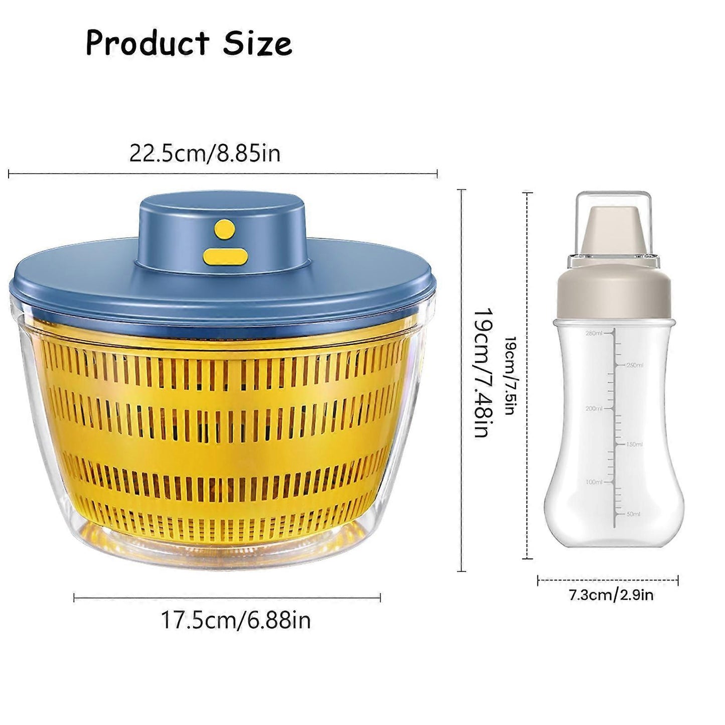 Large Electric Salad Spinner, Yellow Multi-Use Lettuce Dryer Easy Clean V1263-JX-5387