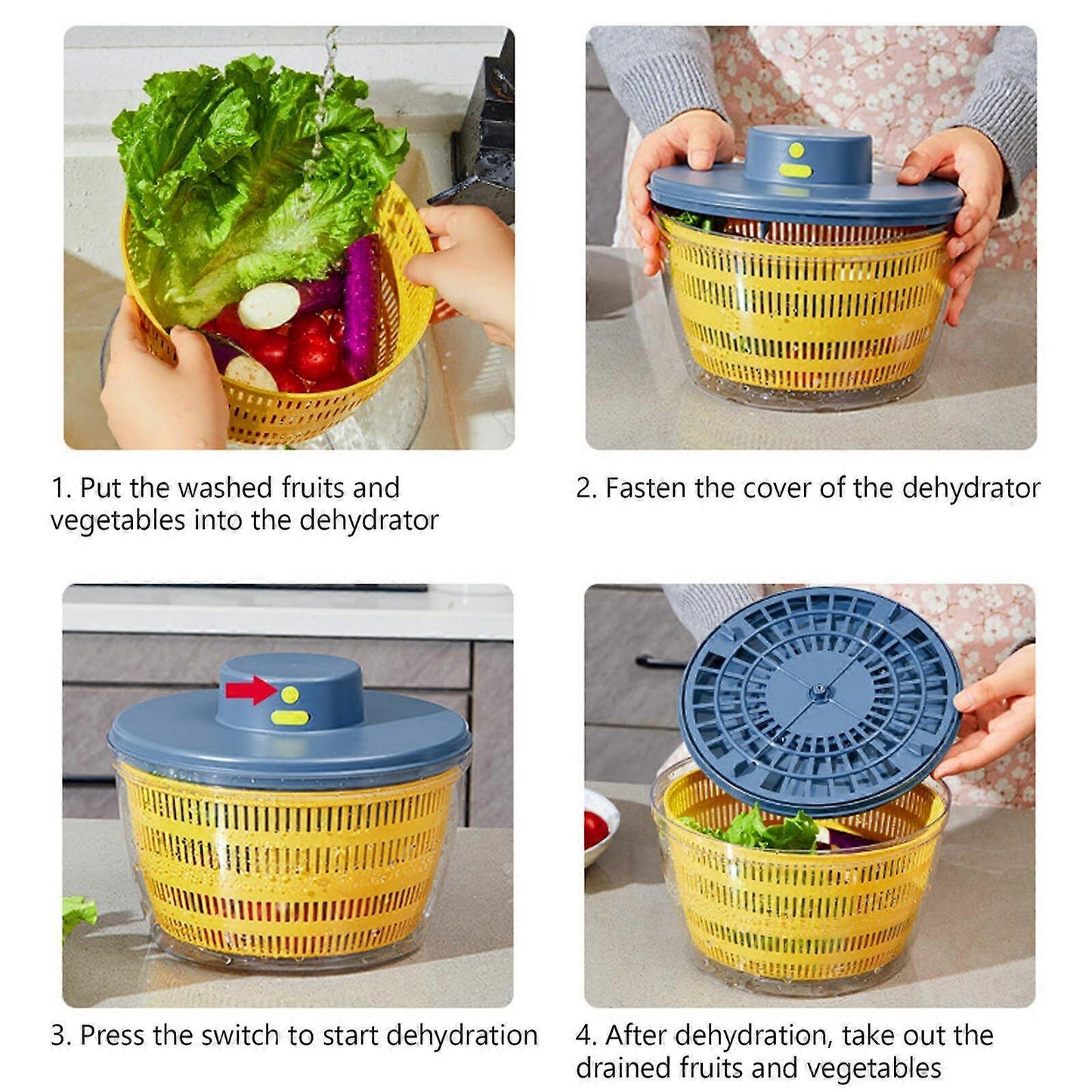 Large Electric Salad Spinner, Yellow Multi-Use Lettuce Dryer Easy Clean V1263-JX-5387