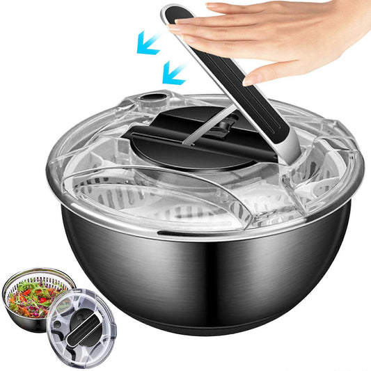 3.5L Stainless Steel Salad Spinner, Double-Layer Press Fruit Vegetable Dryer V1263-JX-5388