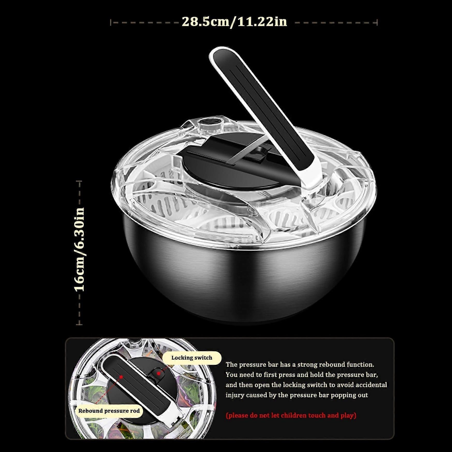 3.5L Stainless Steel Salad Spinner, Double-Layer Press Fruit Vegetable Dryer V1263-JX-5388