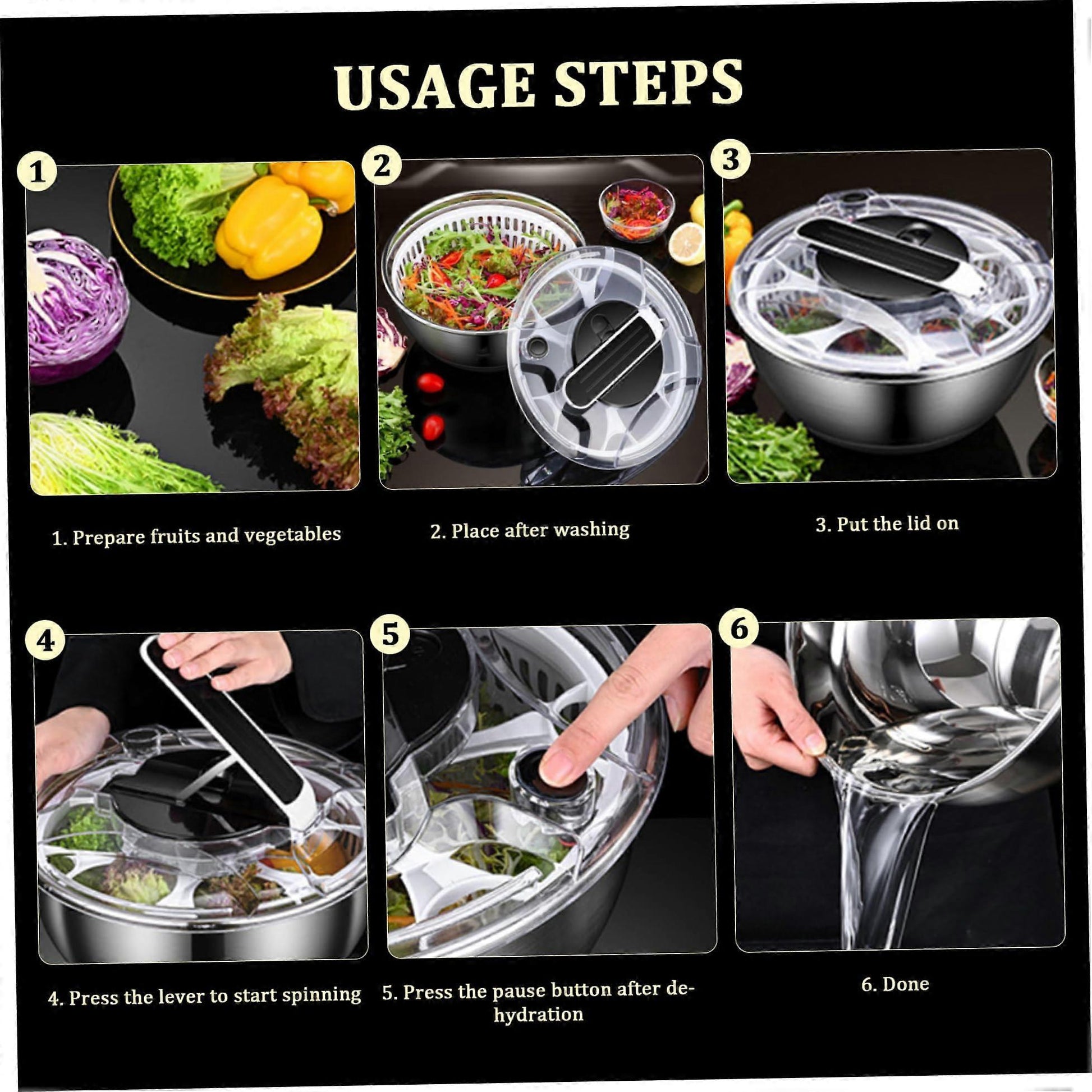 3.5L Stainless Steel Salad Spinner, Double-Layer Press Fruit Vegetable Dryer V1263-JX-5388