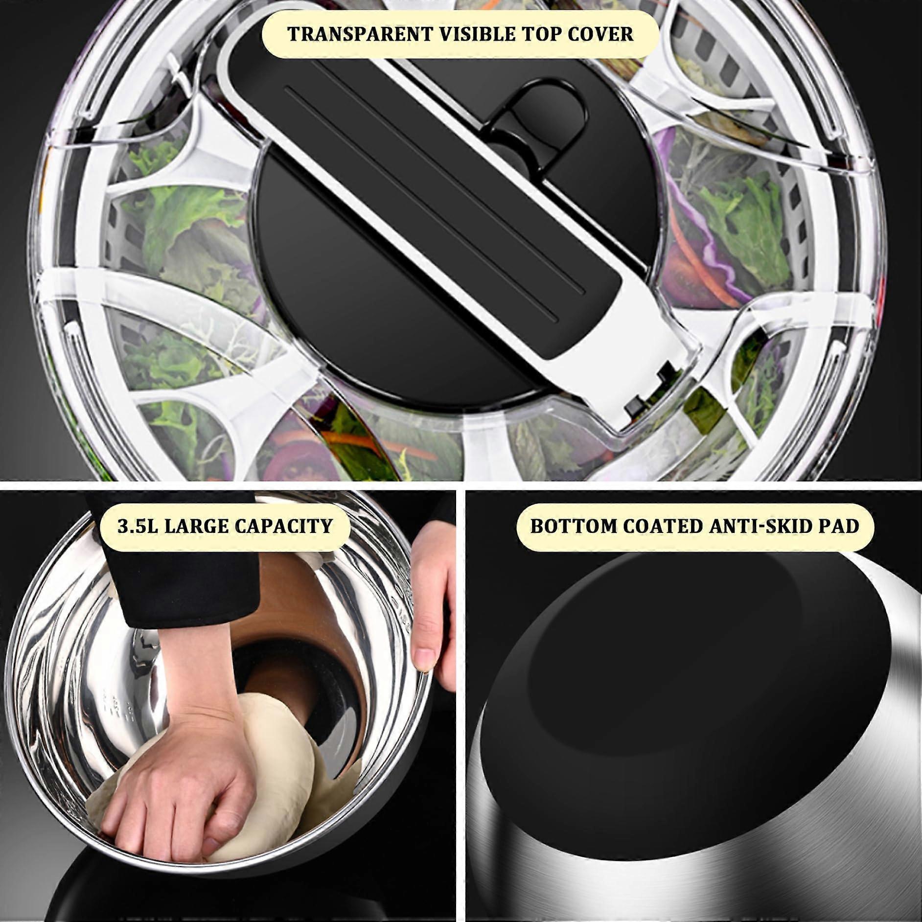 3.5L Stainless Steel Salad Spinner, Double-Layer Press Fruit Vegetable Dryer V1263-JX-5388