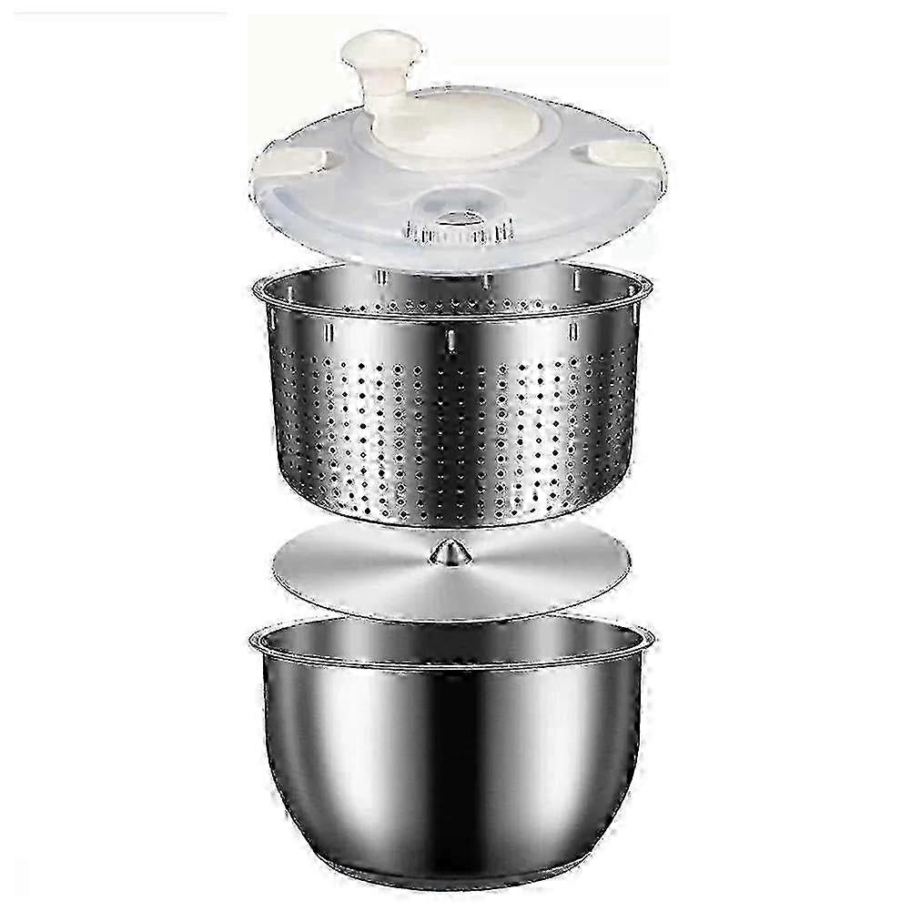 6L Stainless Steel Salad Spinner with PP Lid, Fruit & Veg Washer V1263-JX-5393