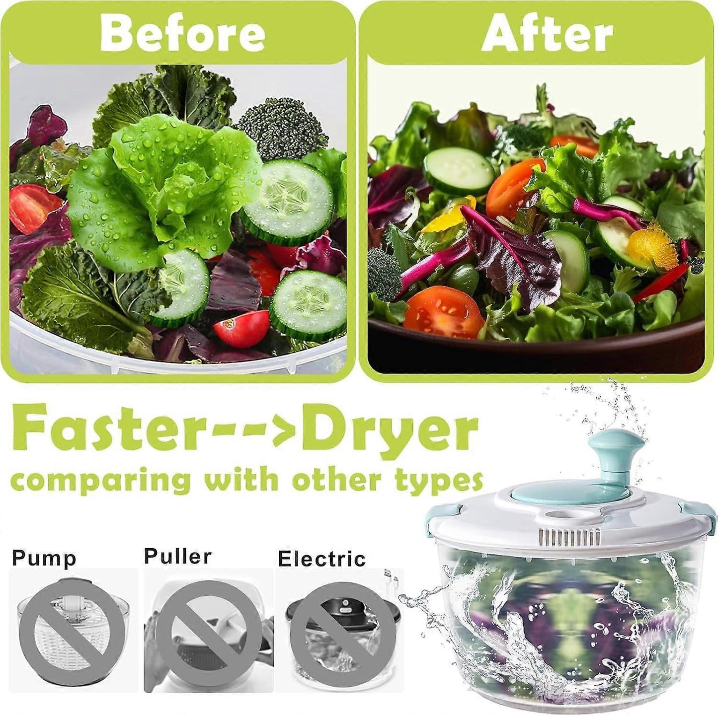 Salad Spinner 4.8Qt Vegetable Lettuce Washer Dryer Bowl V1263-JX-5394
