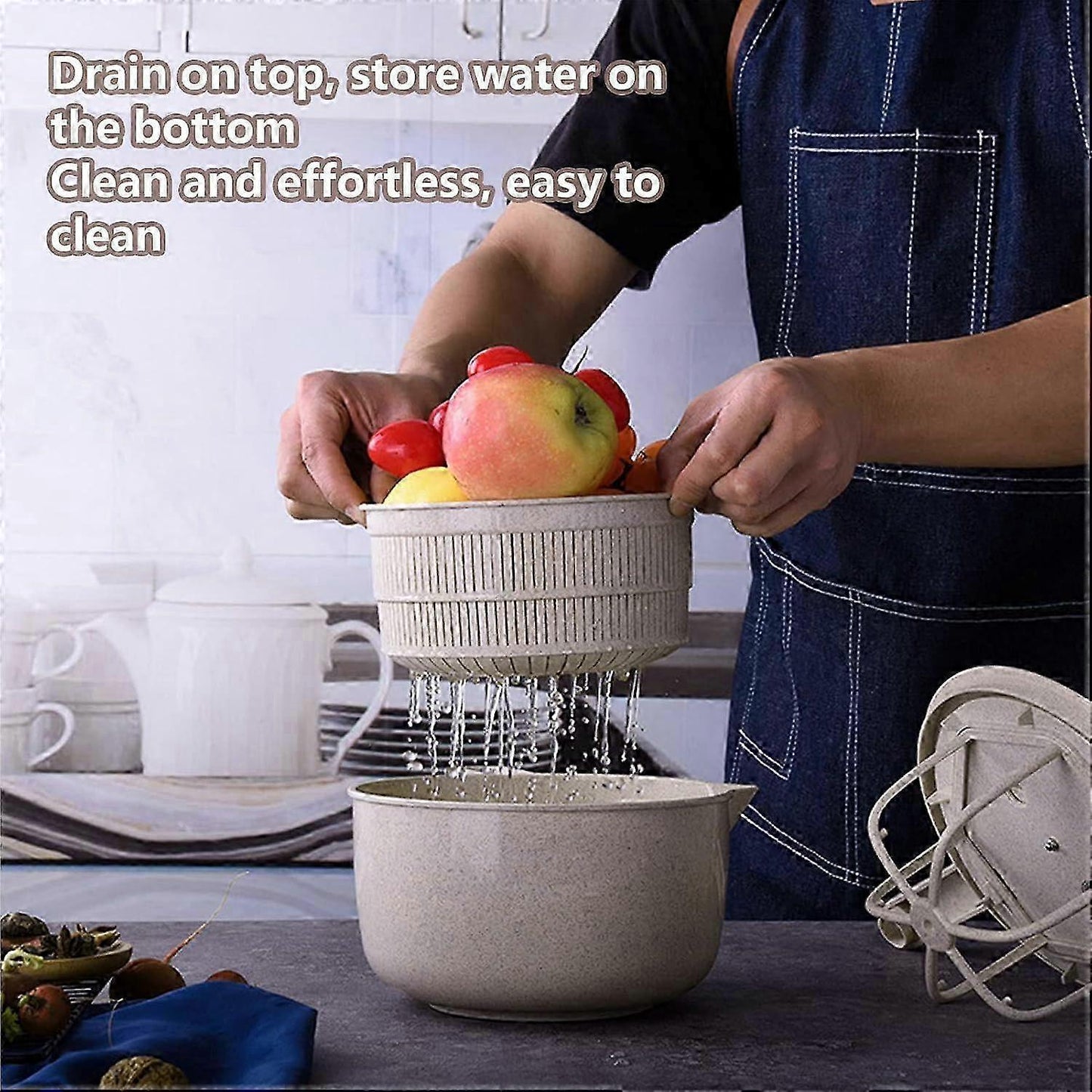Salad Spinner with Bowl & Colander, Lettuce Washer Egg Beater V1263-JX-5397