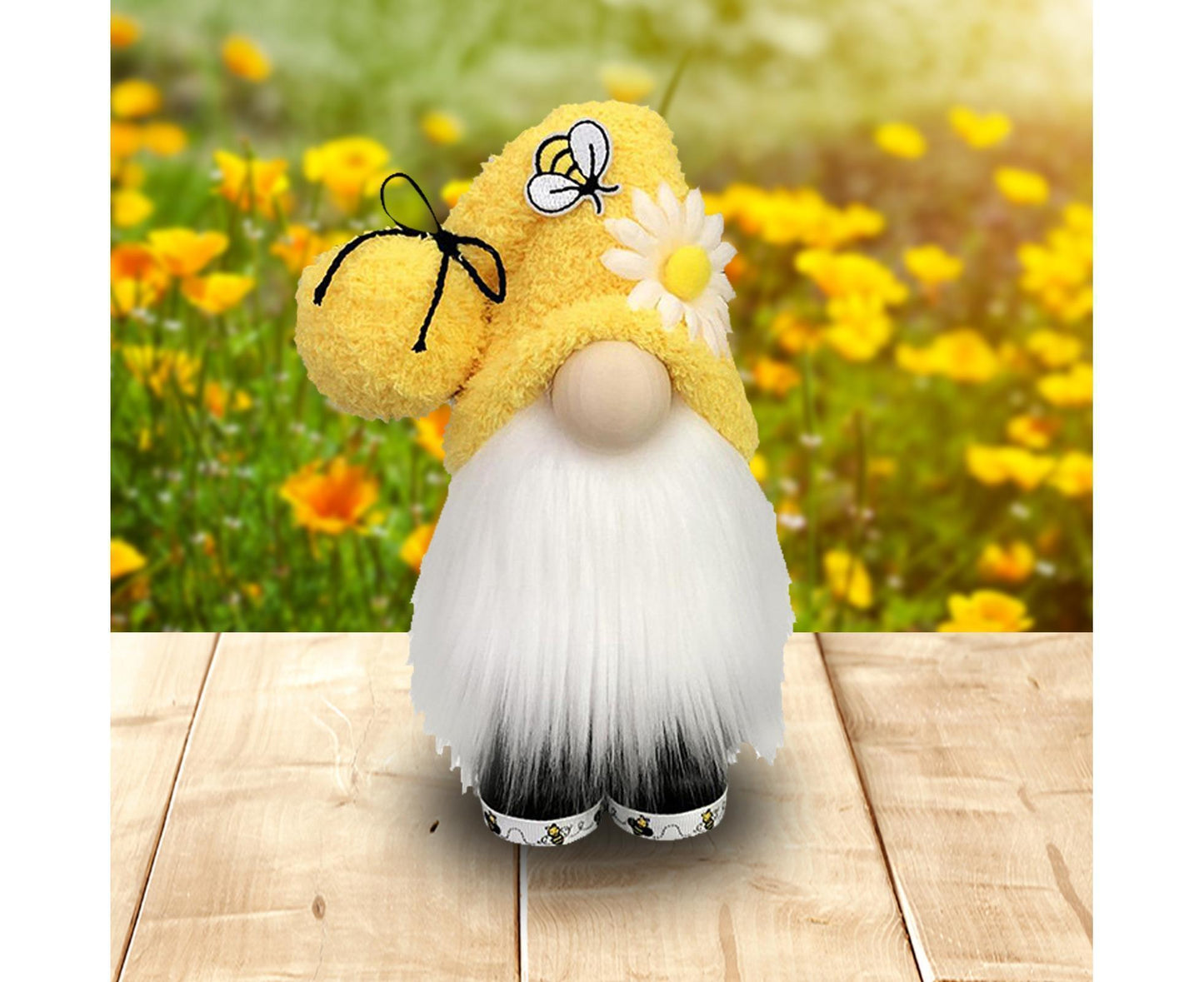 Doll Ornament Adorable Fine Workmanship Plush Bumble Bee Gnome Decoration for Home Desktop-Yellow V1263-JX-540