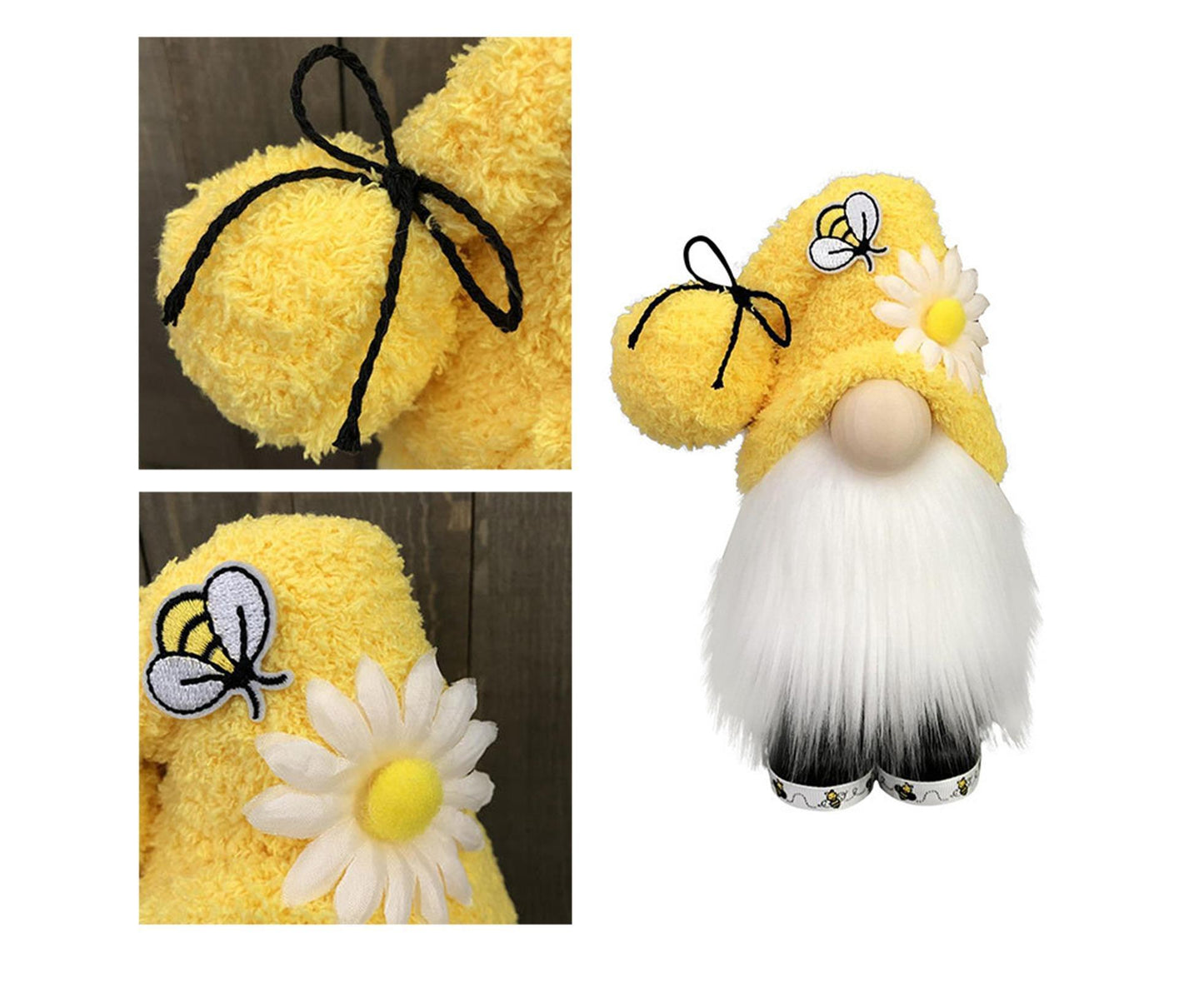 Doll Ornament Adorable Fine Workmanship Plush Bumble Bee Gnome Decoration for Home Desktop-Yellow V1263-JX-540