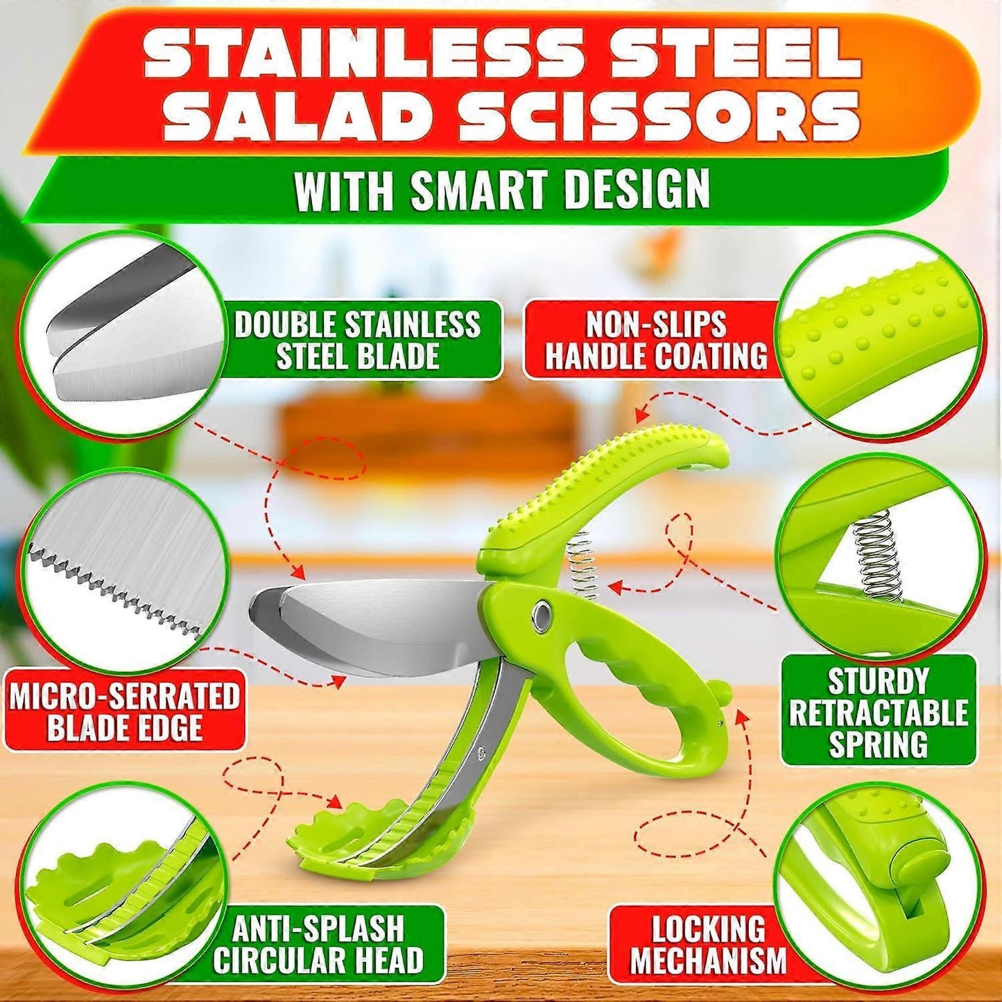 Salad Scissors Lettuce Shredder Chopper Kitchen Salad Tool V1263-JX-5405