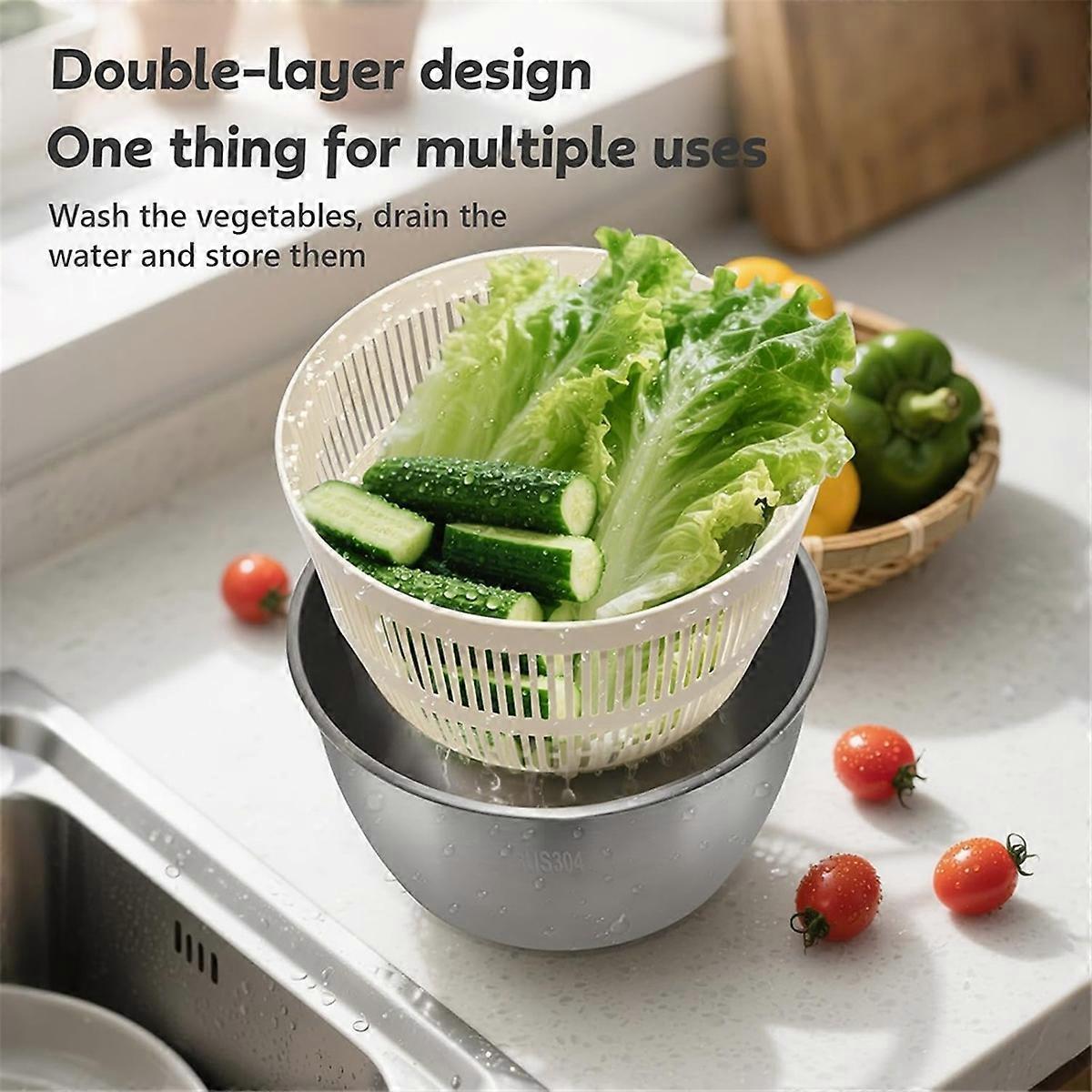 Stainless Steel Salad Spinner with Lid & Drain Basin Frame V1263-JX-5407