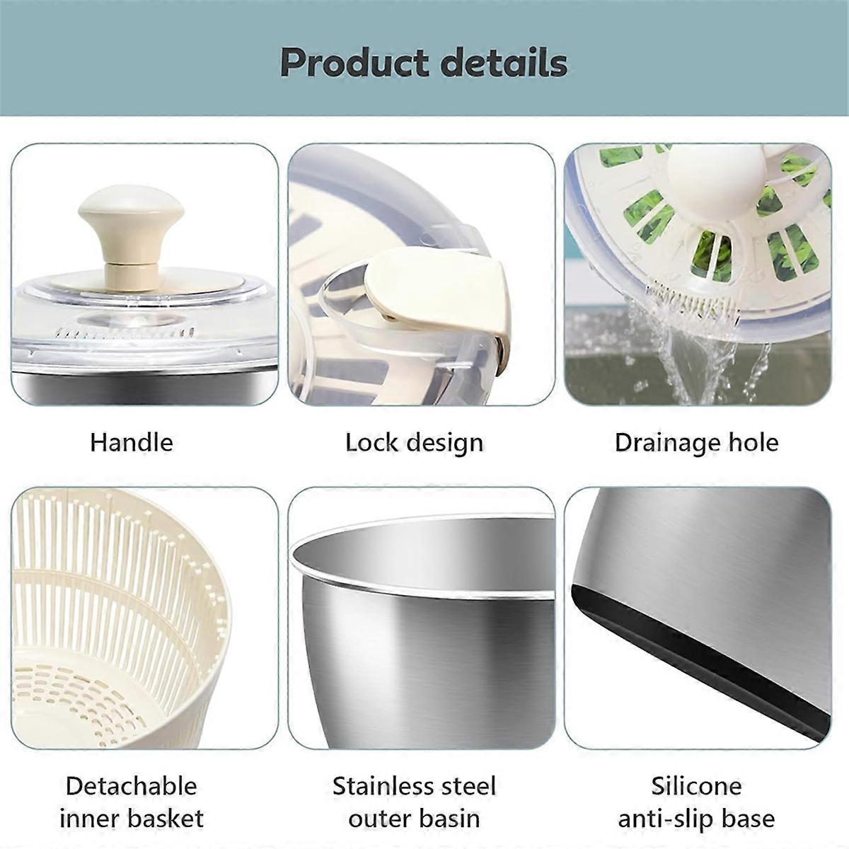 Stainless Steel Salad Spinner with Lid & Drain Basin Frame V1263-JX-5407