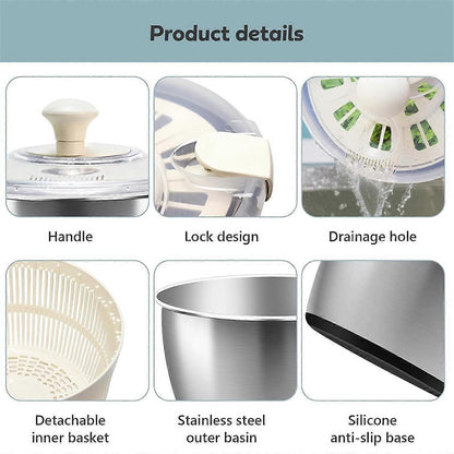 Stainless Steel Salad Spinner with Lid & Drain Basin Frame V1263-JX-5407