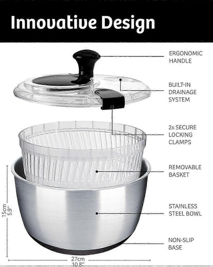 Large Stainless Steel Salad Spinner Easy Compact Kitchen Tool V1263-JX-5408