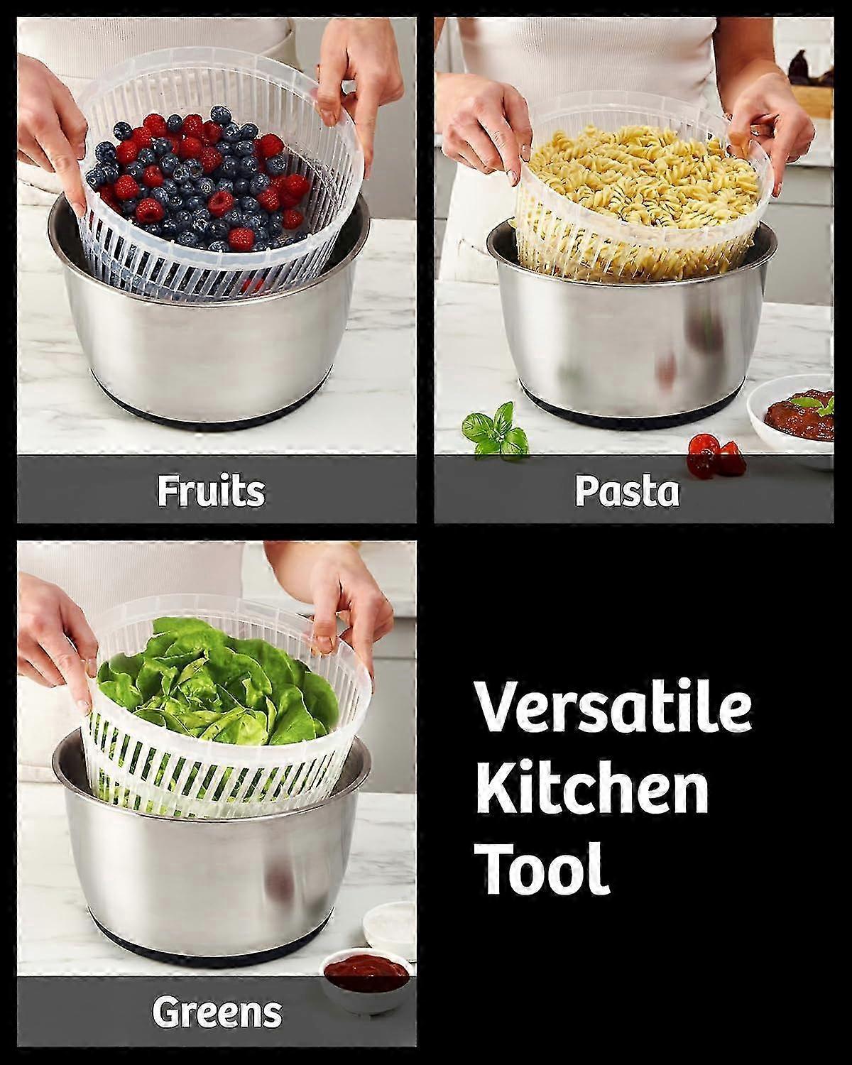 Large Stainless Steel Salad Spinner Easy Compact Kitchen Tool V1263-JX-5408