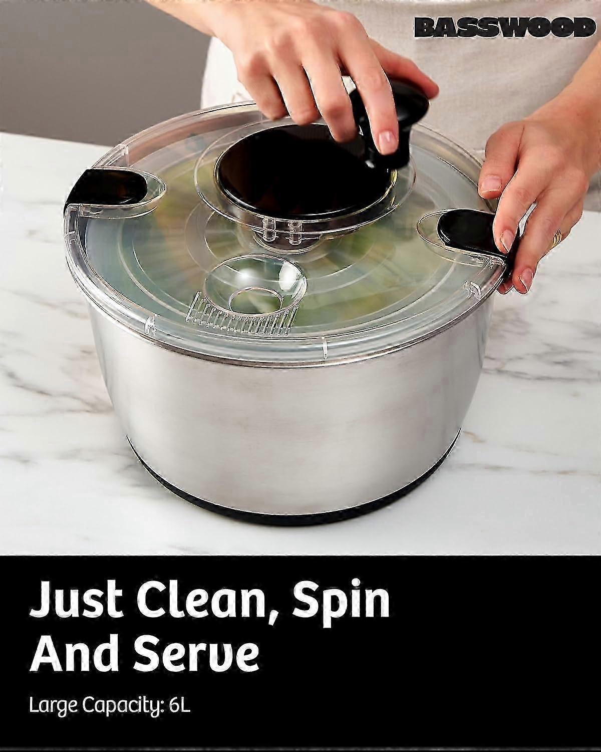 Large Stainless Steel Salad Spinner Easy Compact Kitchen Tool V1263-JX-5408